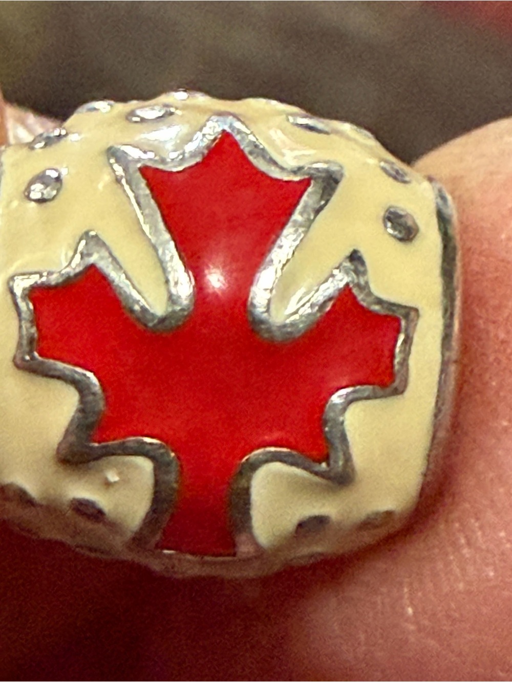 Authentic Pandora maple leaf silver enamel charm